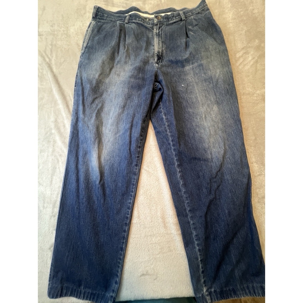 Savane Jeans Mens 40x32 Blue Good Pleated Relaxed Straight Leg Denim Pants